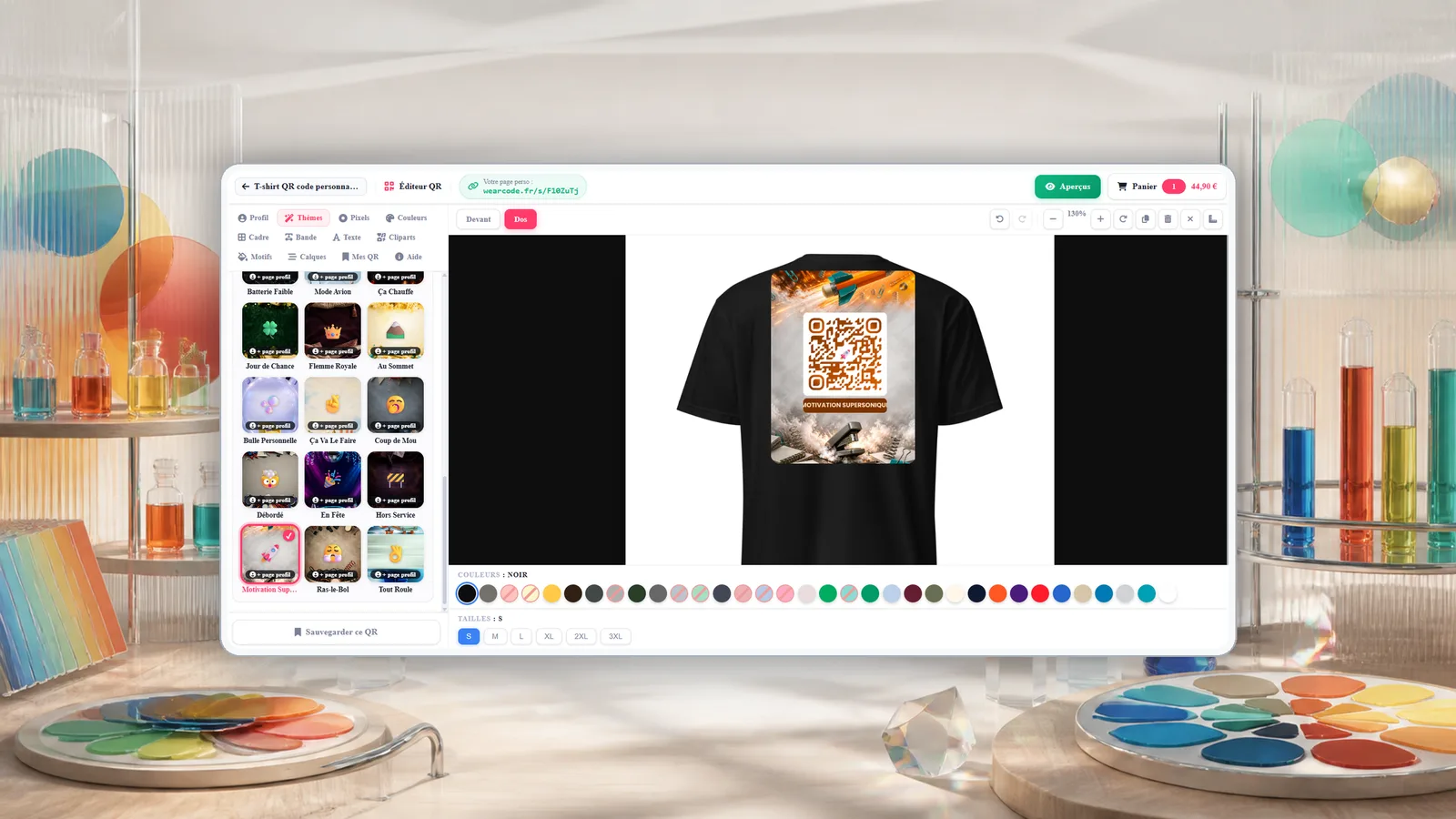 Personnalisation des couleurs d'un QR code dans l'éditeur wearcode