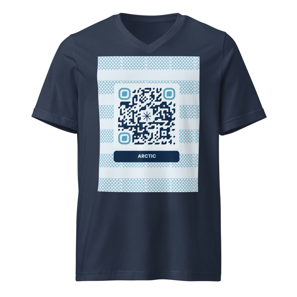 T-shirt col V bleu marine personnalisé avec QR code wearcode
