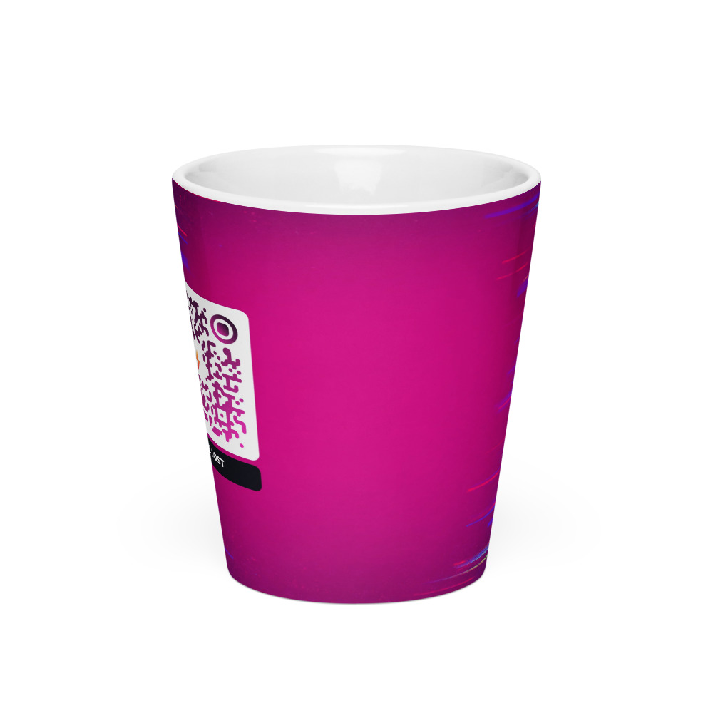 Mug latte QR code personnalisé — forme conique coffee shop cappuccino latte art mug cake — Blanc