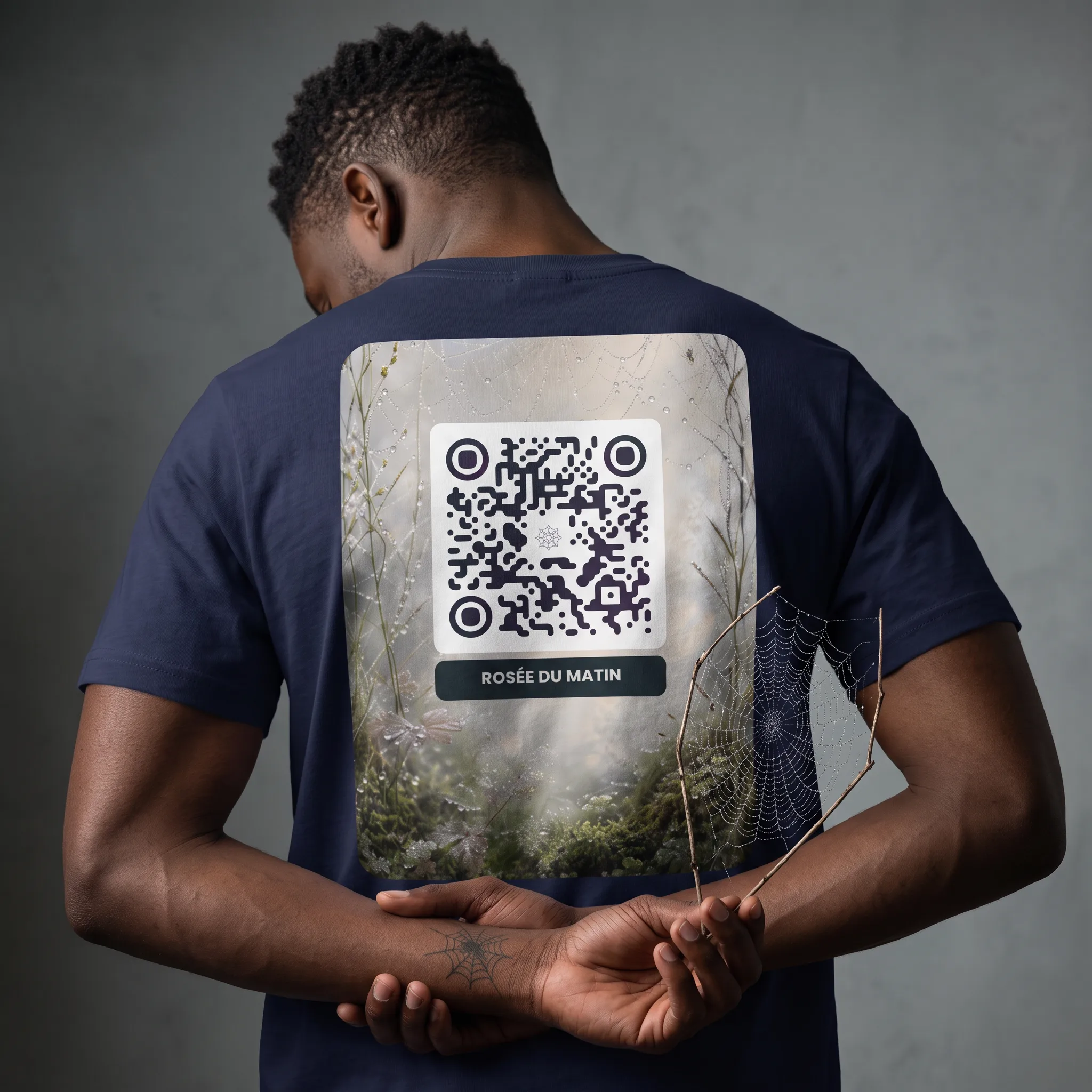 T-shirt QR Code Personnalisé — Bella+Canvas 3001 – Marine Chiné