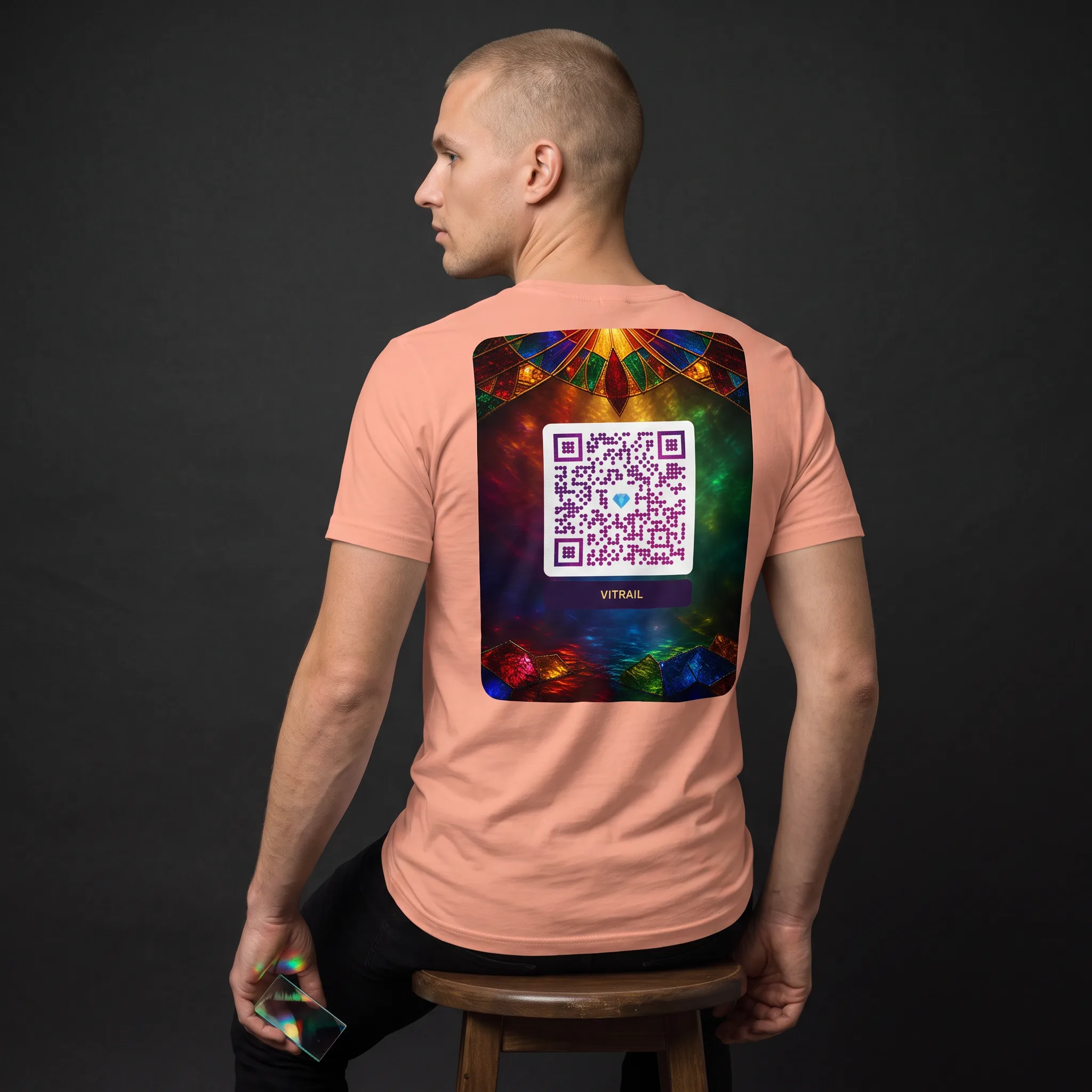 T-shirt QR code personnalisé homme — coupe ajustée slim – Rose Désert