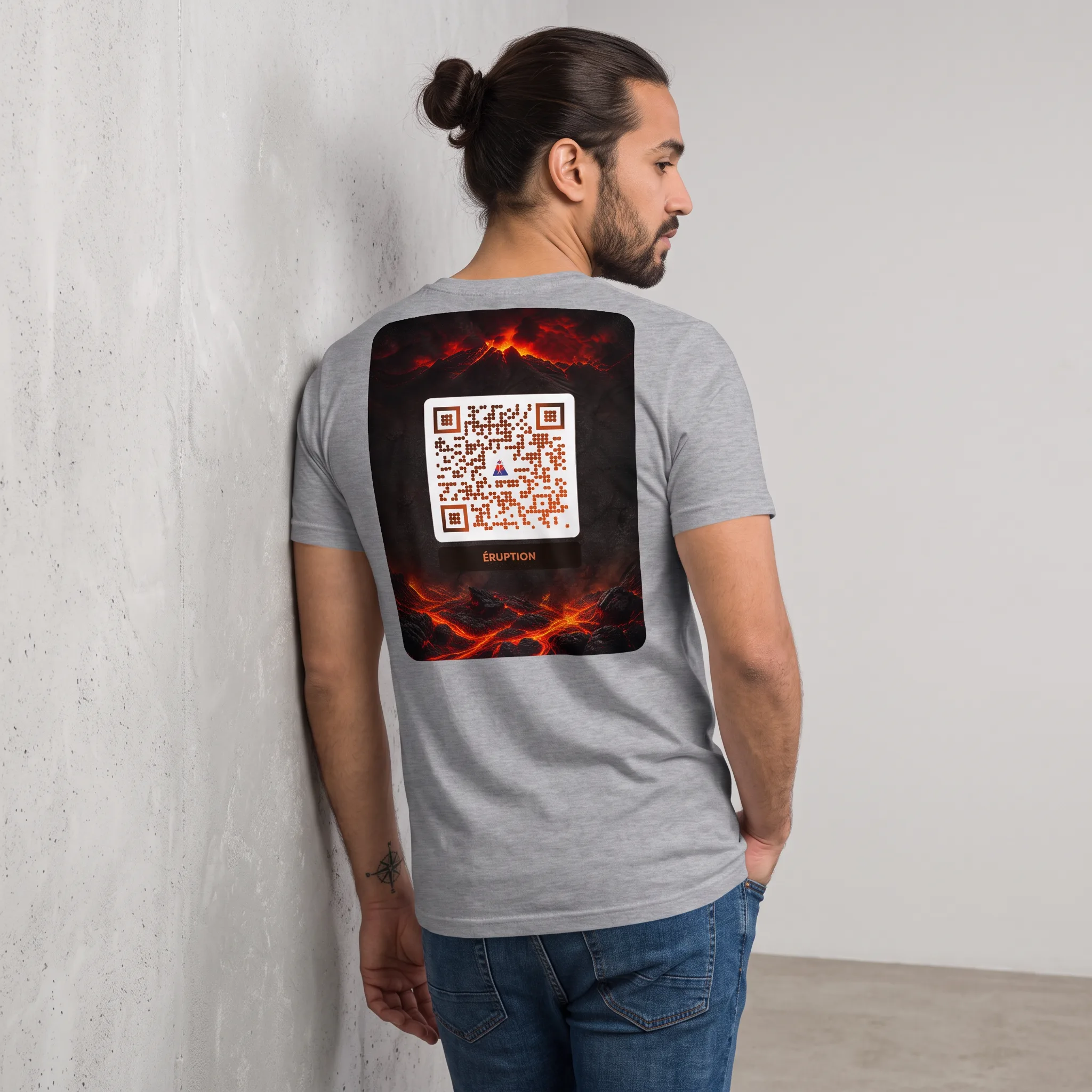 T-shirt QR code personnalisé homme — coupe ajustée slim – Gris Chiné
