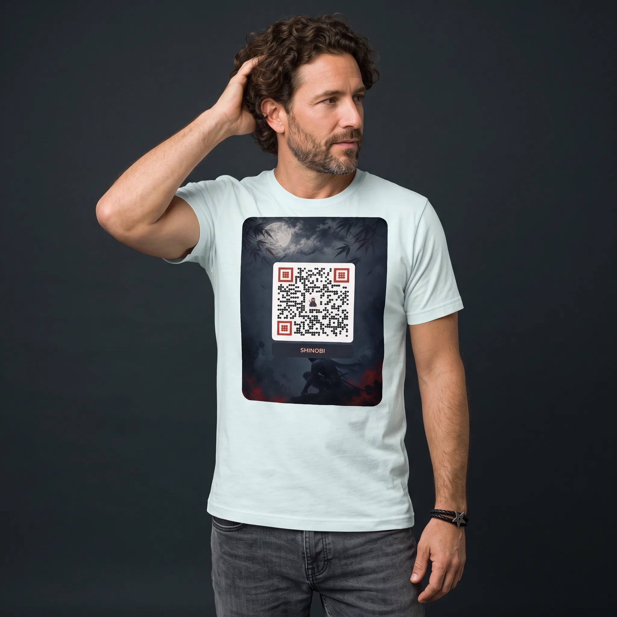 T-shirt QR code personnalisé homme — coupe ajustée slim – Bleu Clair