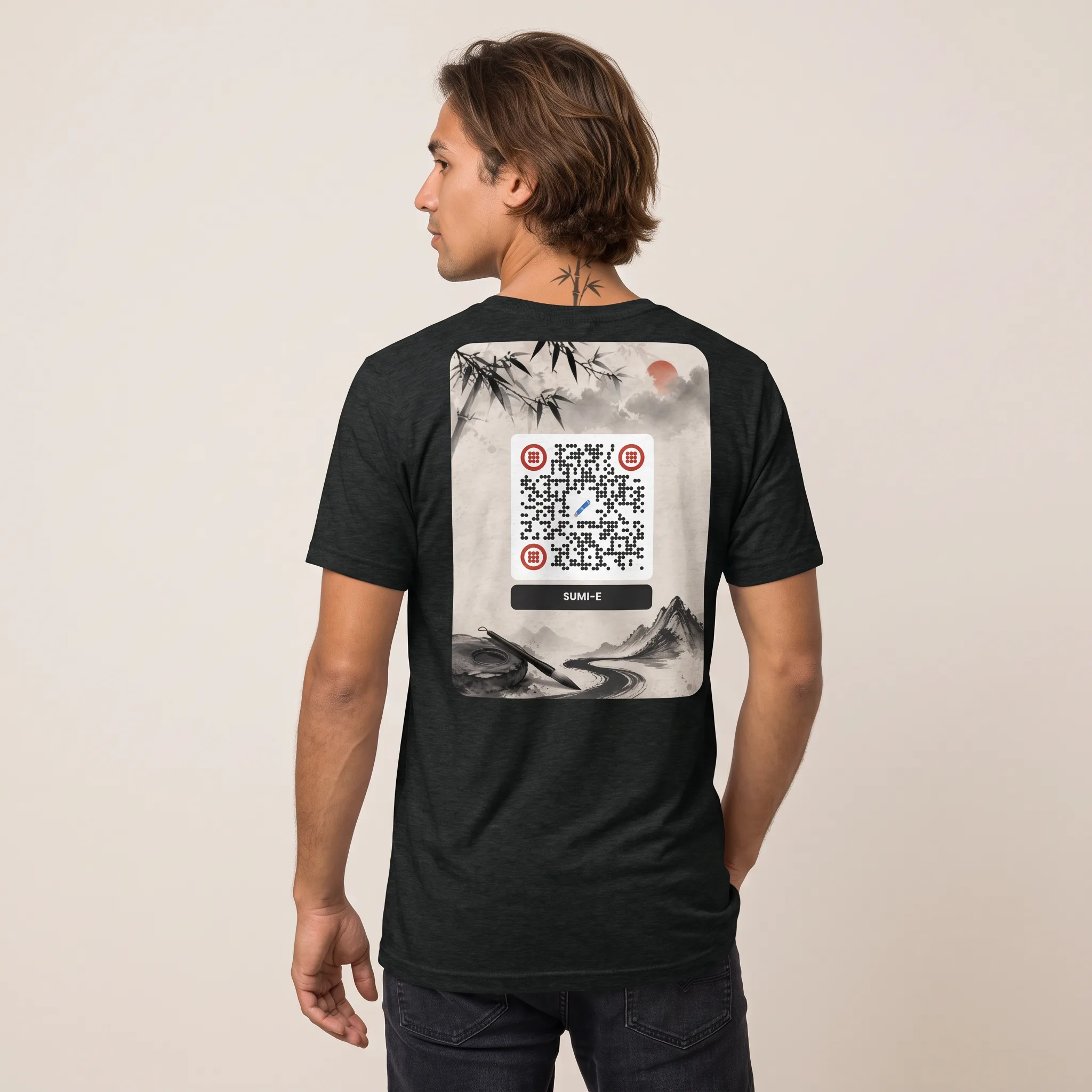T-shirt QR code personnalisé tri-blend — toucher vintage ultra-doux – Anthracite Noir Triblend