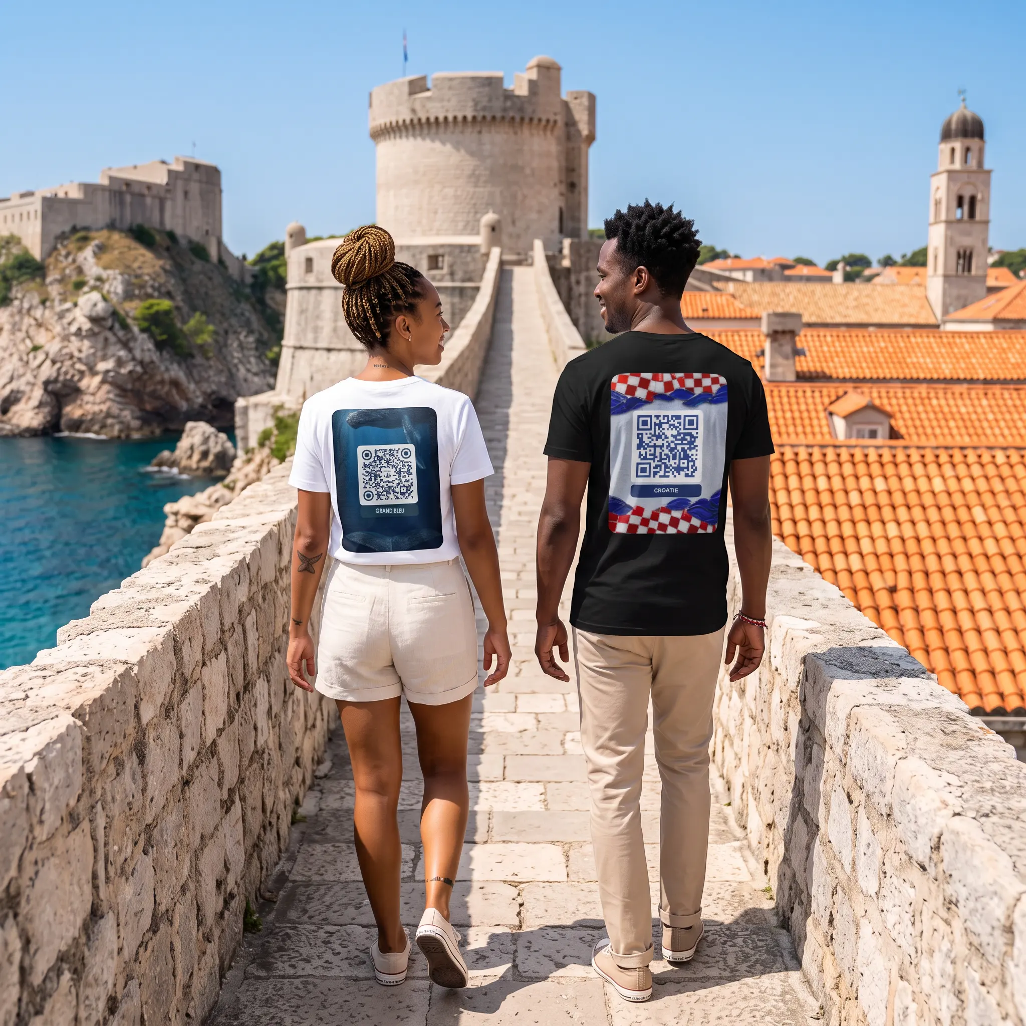 T-shirt col V QR code personnalisé — look casual chic
