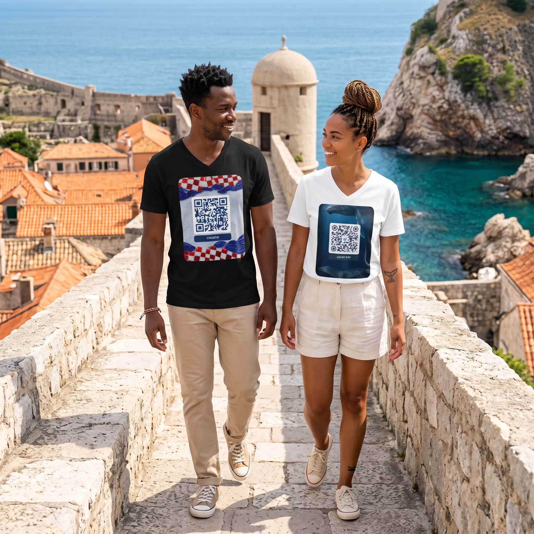T-shirt col V QR code personnalisé — look casual chic