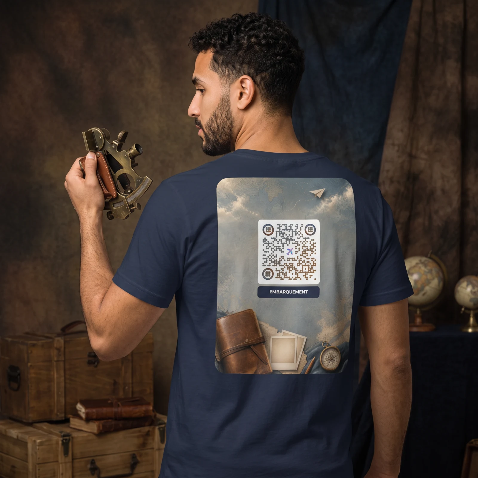 T-shirt col V QR code personnalisé — look casual chic – Marine