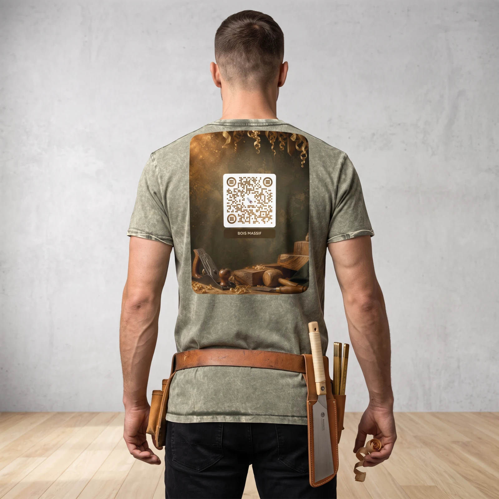 T-shirt effet denim QR code personnalisé — washed vintage – Vert Armée Foncé