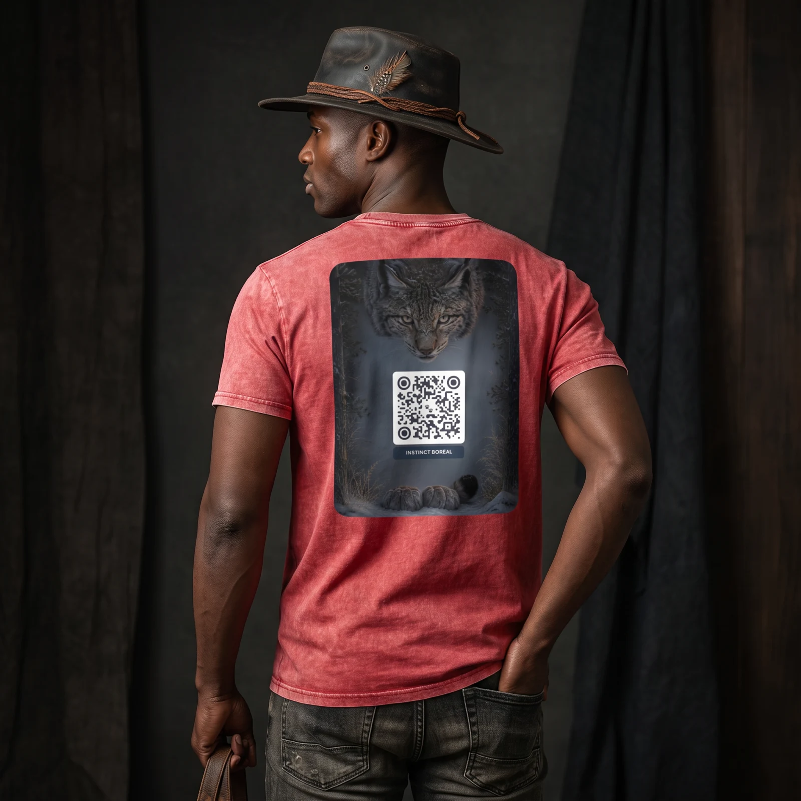 T-shirt effet denim QR code personnalisé — washed vintage – Rouge Grenat