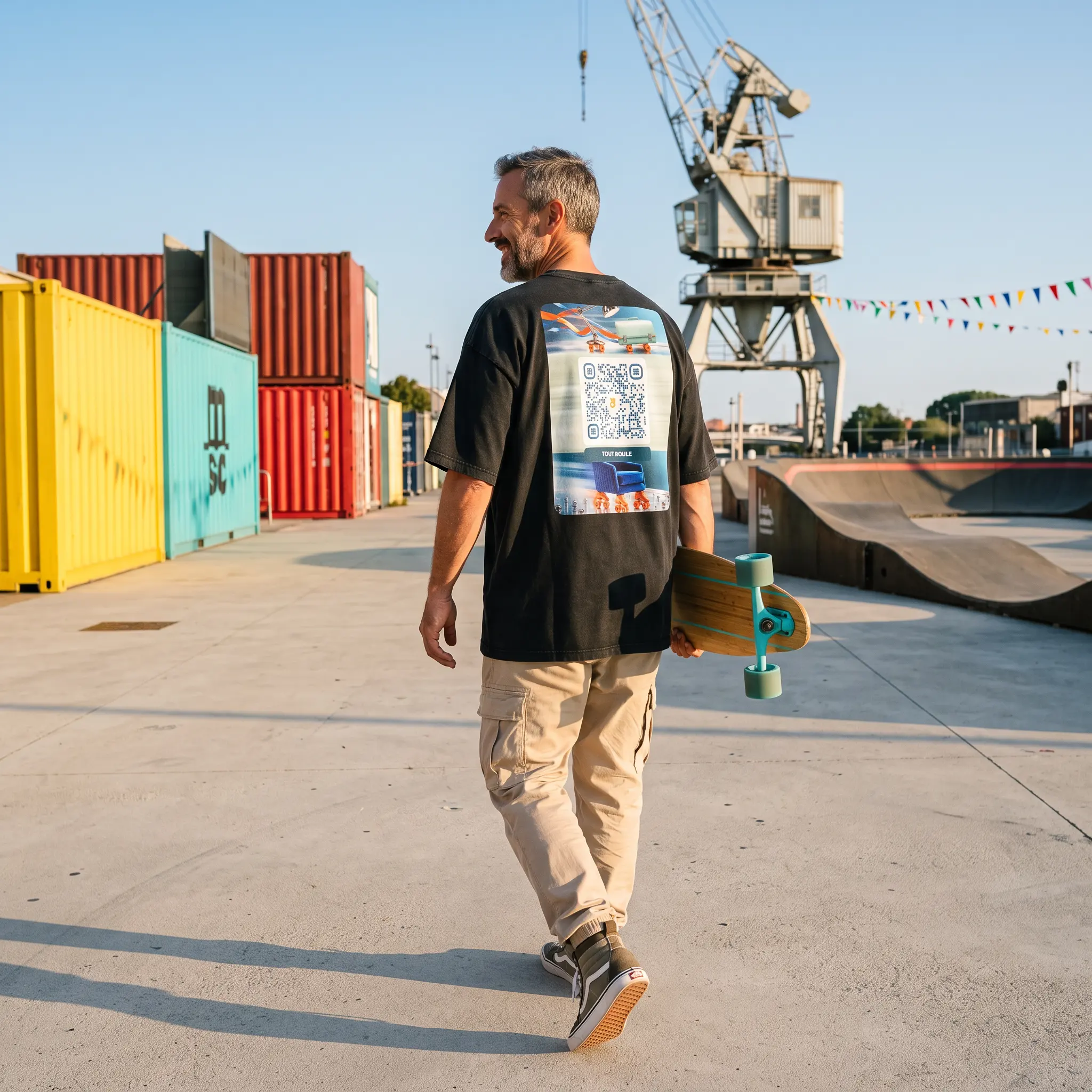 T-shirt oversize QR code personnalisé homme — drop-shoulder délavé