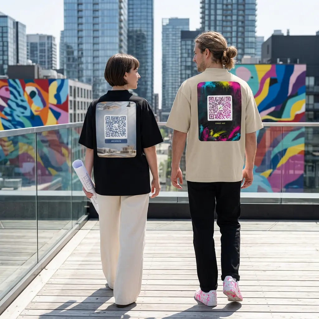T-shirt QR code personnalisé col montant oversize — coton bio