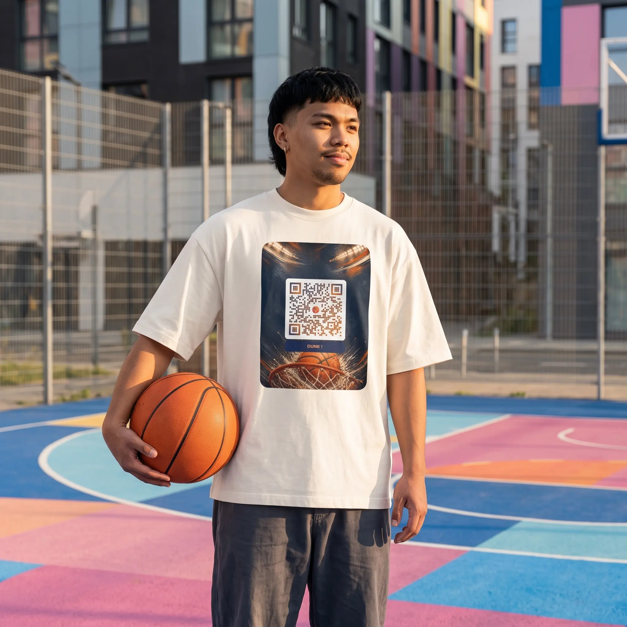 T-shirt boxy QR code personnalisé homme — coupe carrée 90s