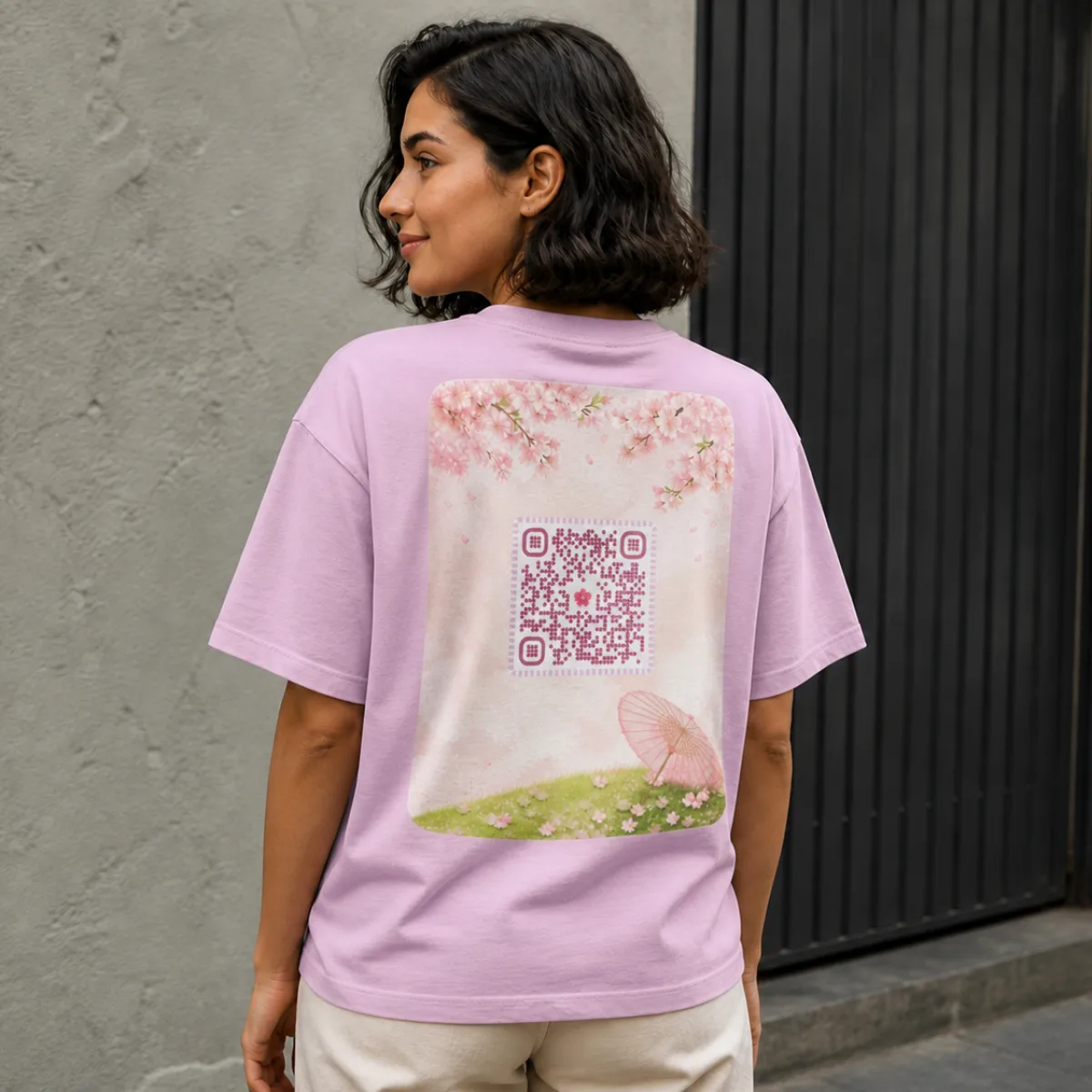 T-shirt boxy lourd femme QR code — coton US teint en pièce vintage