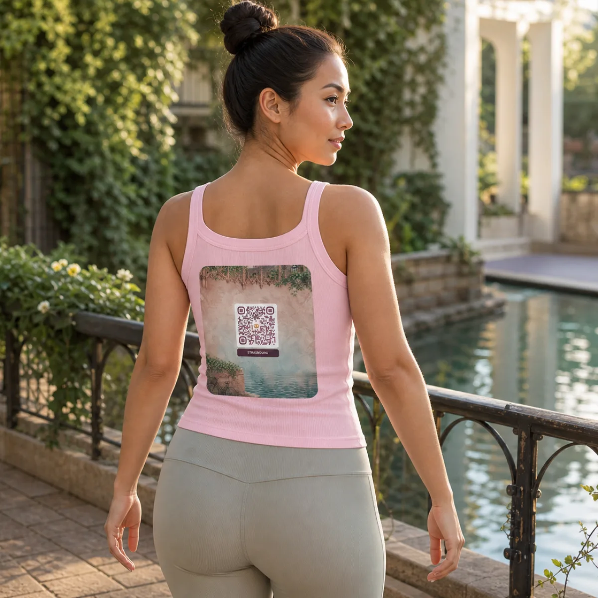 Débardeur côtelé QR femme — coupe ajustée stretch yoga athletic