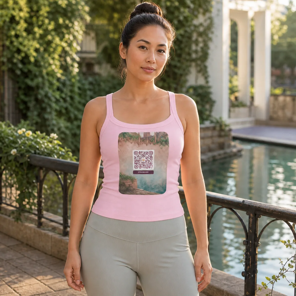 Débardeur côtelé QR femme — coupe ajustée stretch yoga athletic