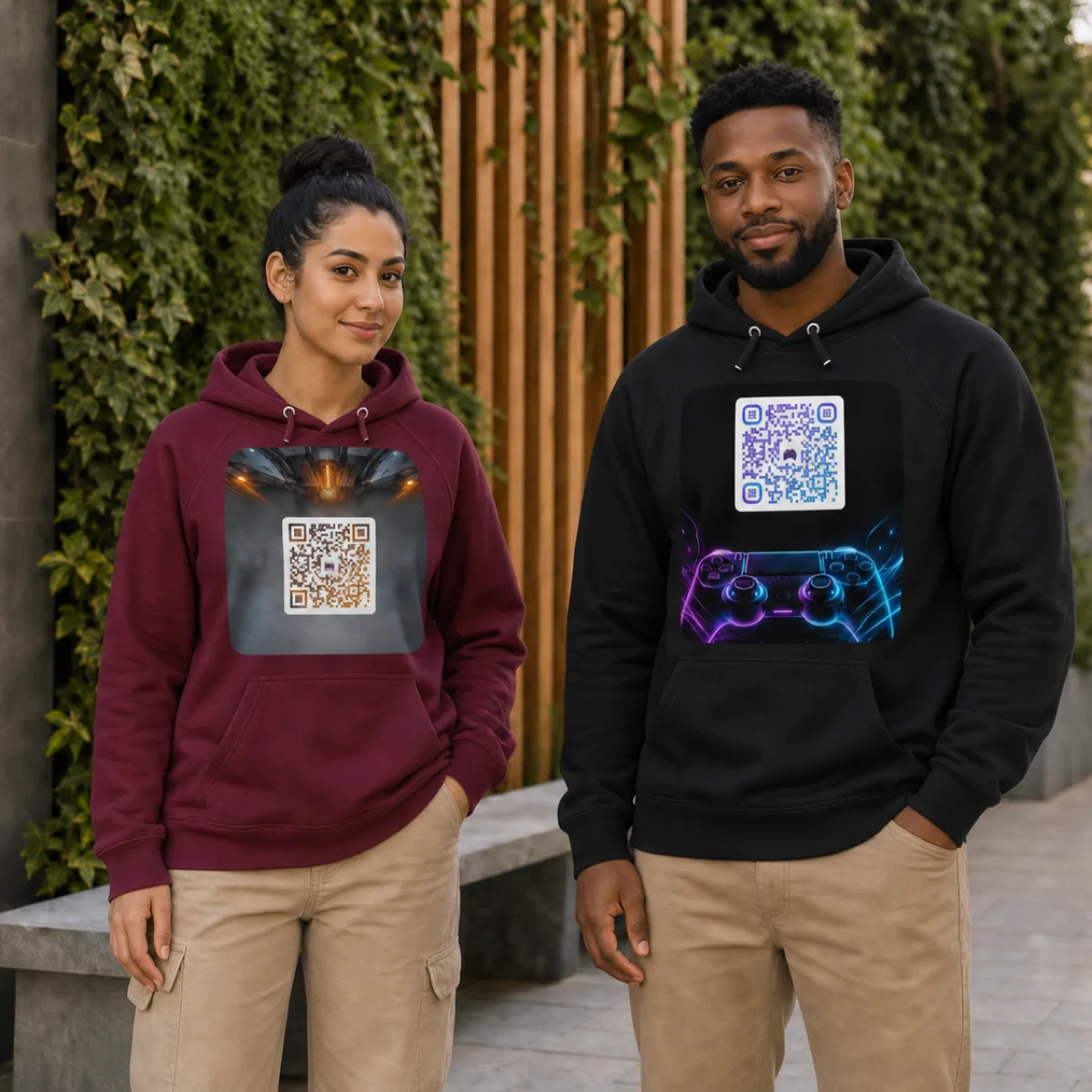 Sweat capuche raglan éco QR unisex — coton bio responsable
