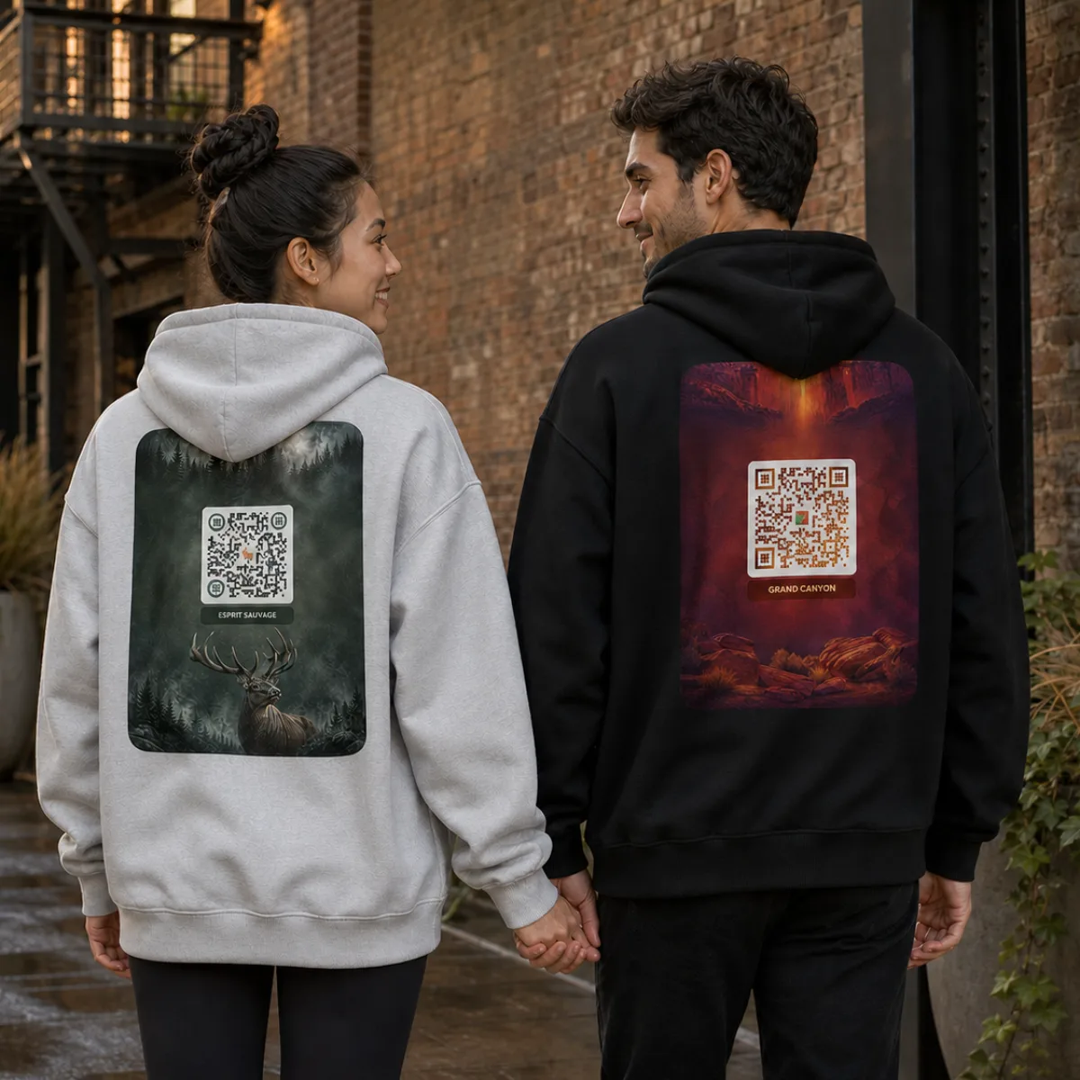 Sweat capuche ample QR éco bio Stanley/Stella — coupe loose oversize — Gris Chiné