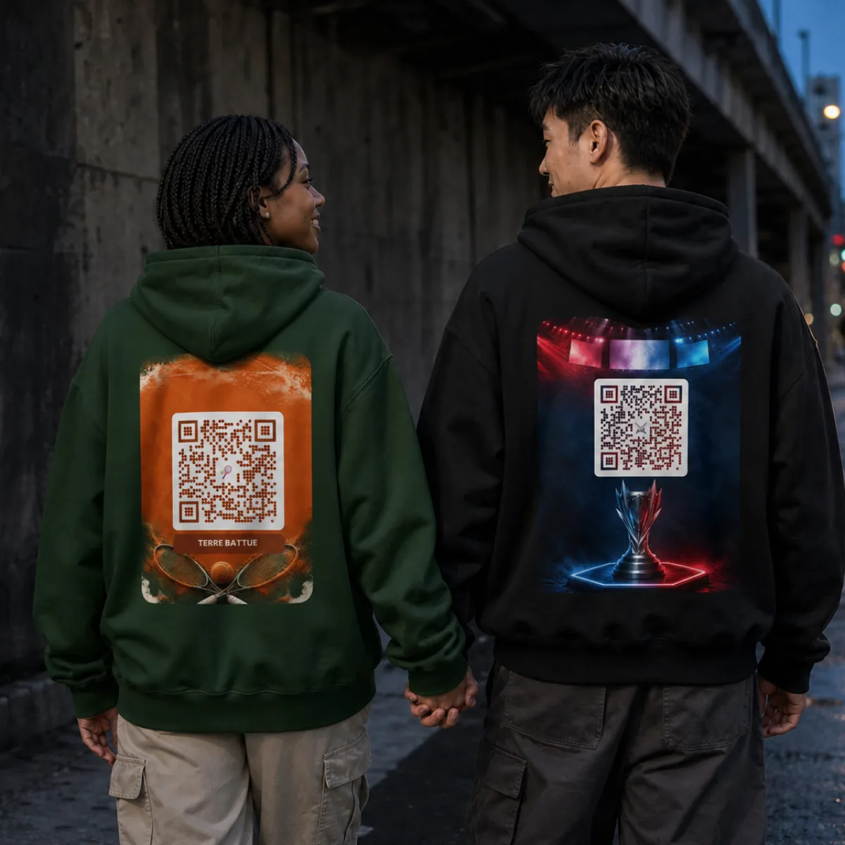 Sweat capuche heavy oversize QR — Bella+Canvas streetwear y2k — Gris Chiné