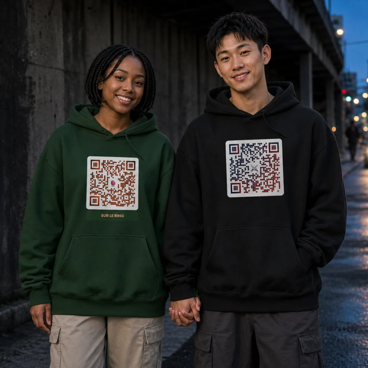 Sweat capuche heavy oversize QR — Bella+Canvas streetwear y2k