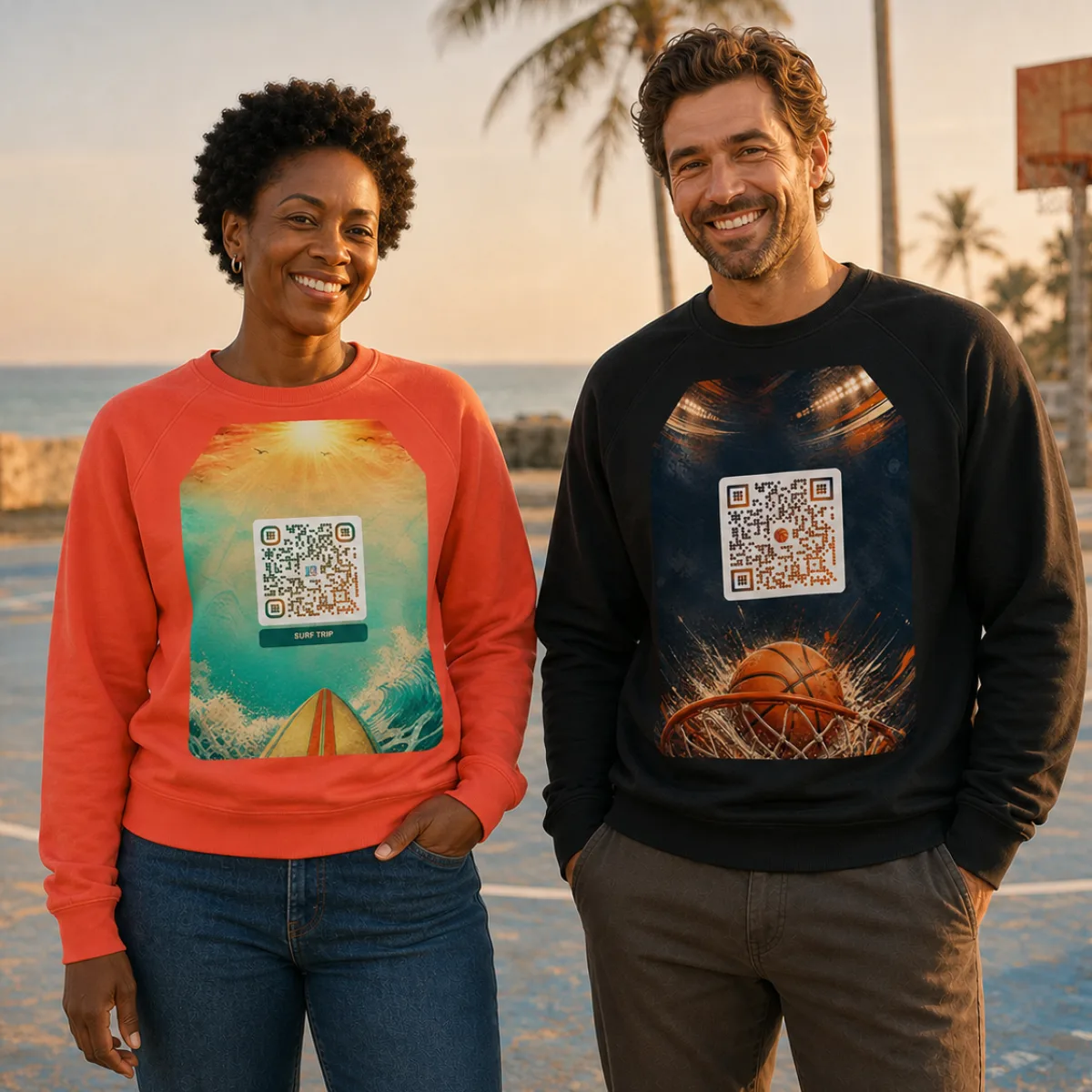 Sweat raglan éco col rond QR — vintage 70s sport bio responsable