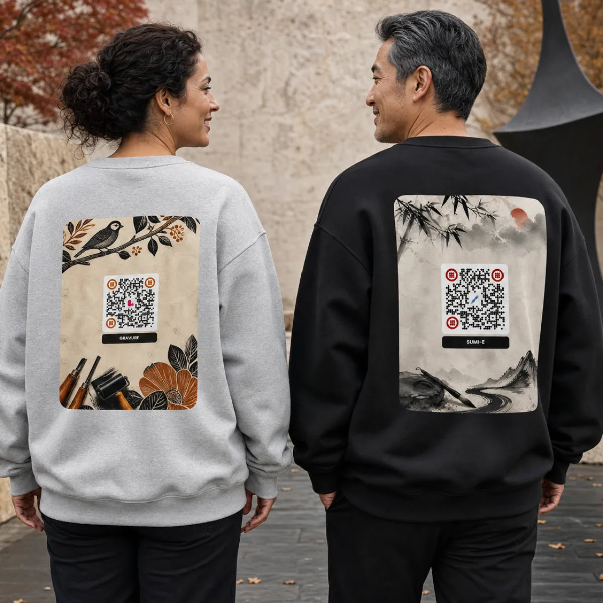 Sweat oversize QR éco bio Stanley/Stella — col rond drop-shoulder — Gris Chiné