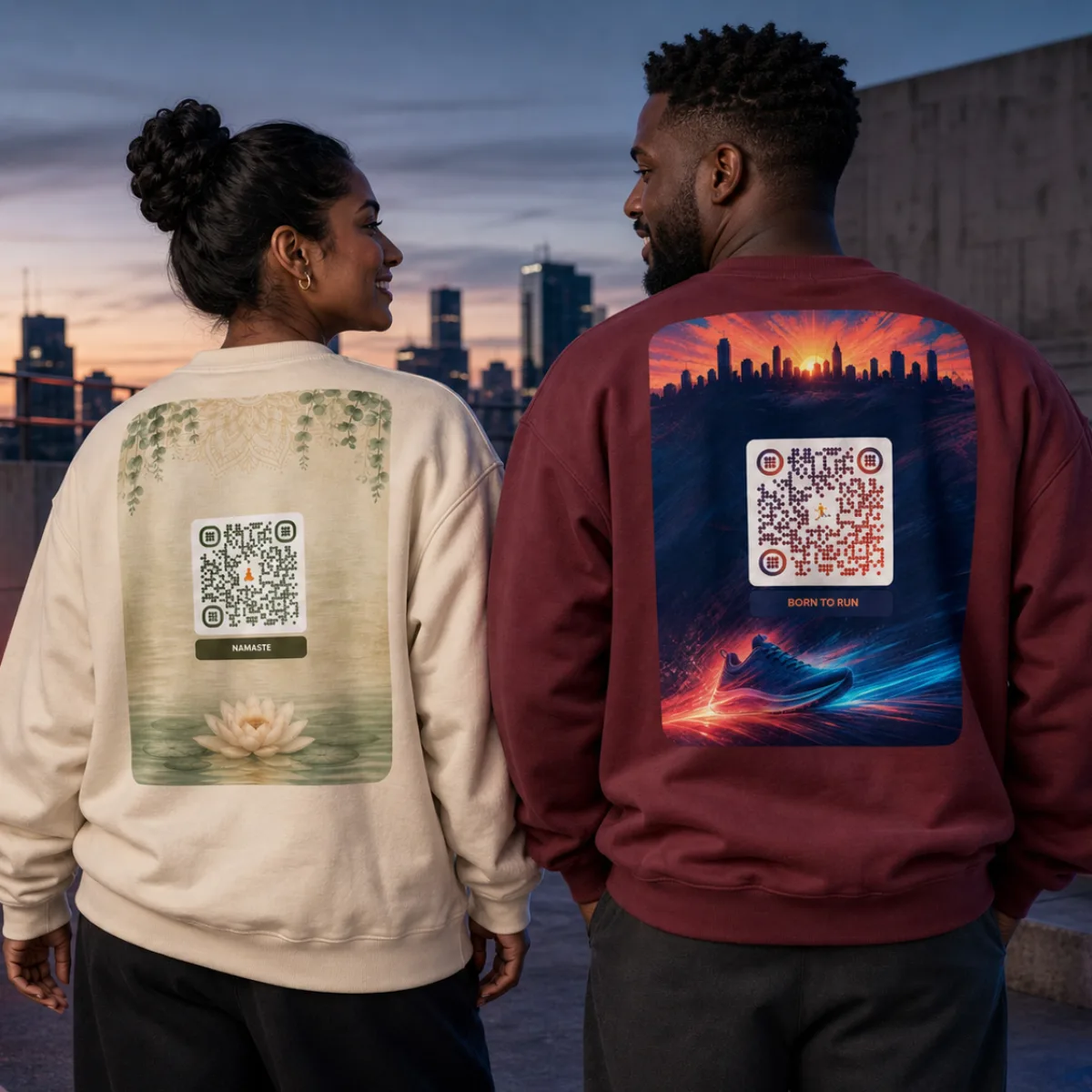 Sweat heavy oversize col rond QR — Bella+Canvas streetwear premium — Gris Chiné