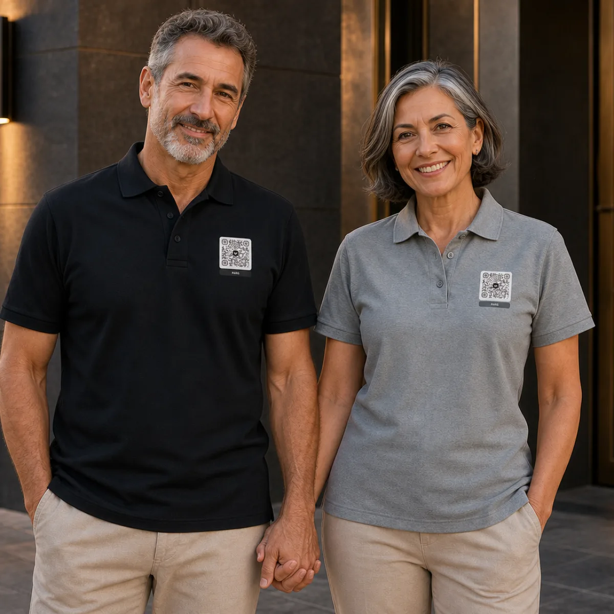 Polo piqué QR premium unisex — impression DTF poitrine + dos