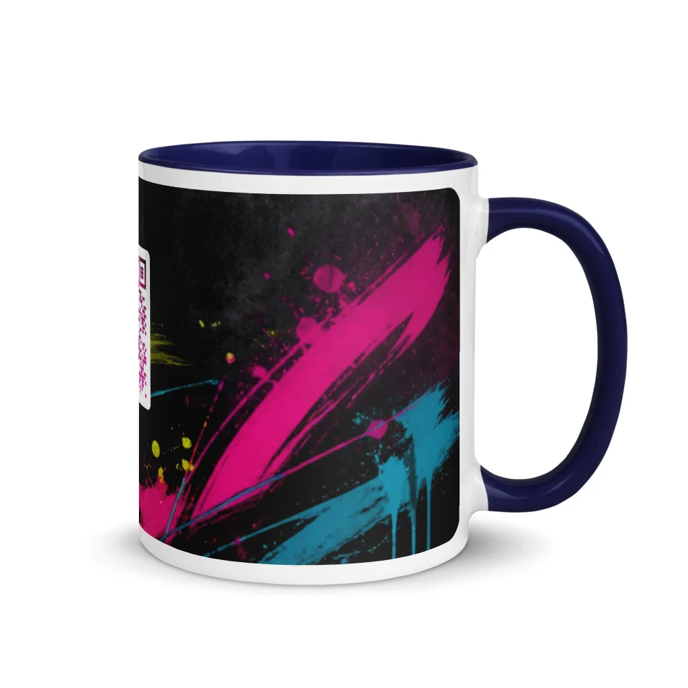 Mug céramique QR code personnalisé — bicolor rebord poignée intérieur sublimation – Bleu foncé