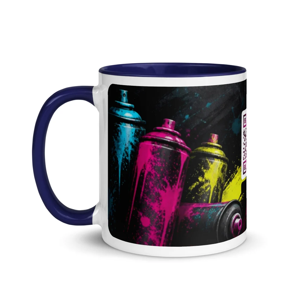 Mug céramique QR code personnalisé — bicolor rebord poignée intérieur sublimation – Bleu foncé
