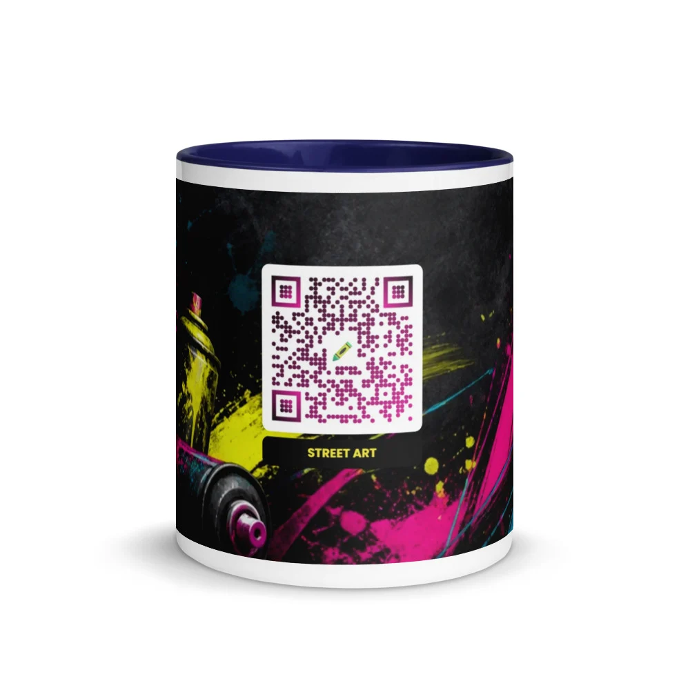 Mug céramique QR code personnalisé — bicolor rebord poignée intérieur sublimation – Bleu foncé