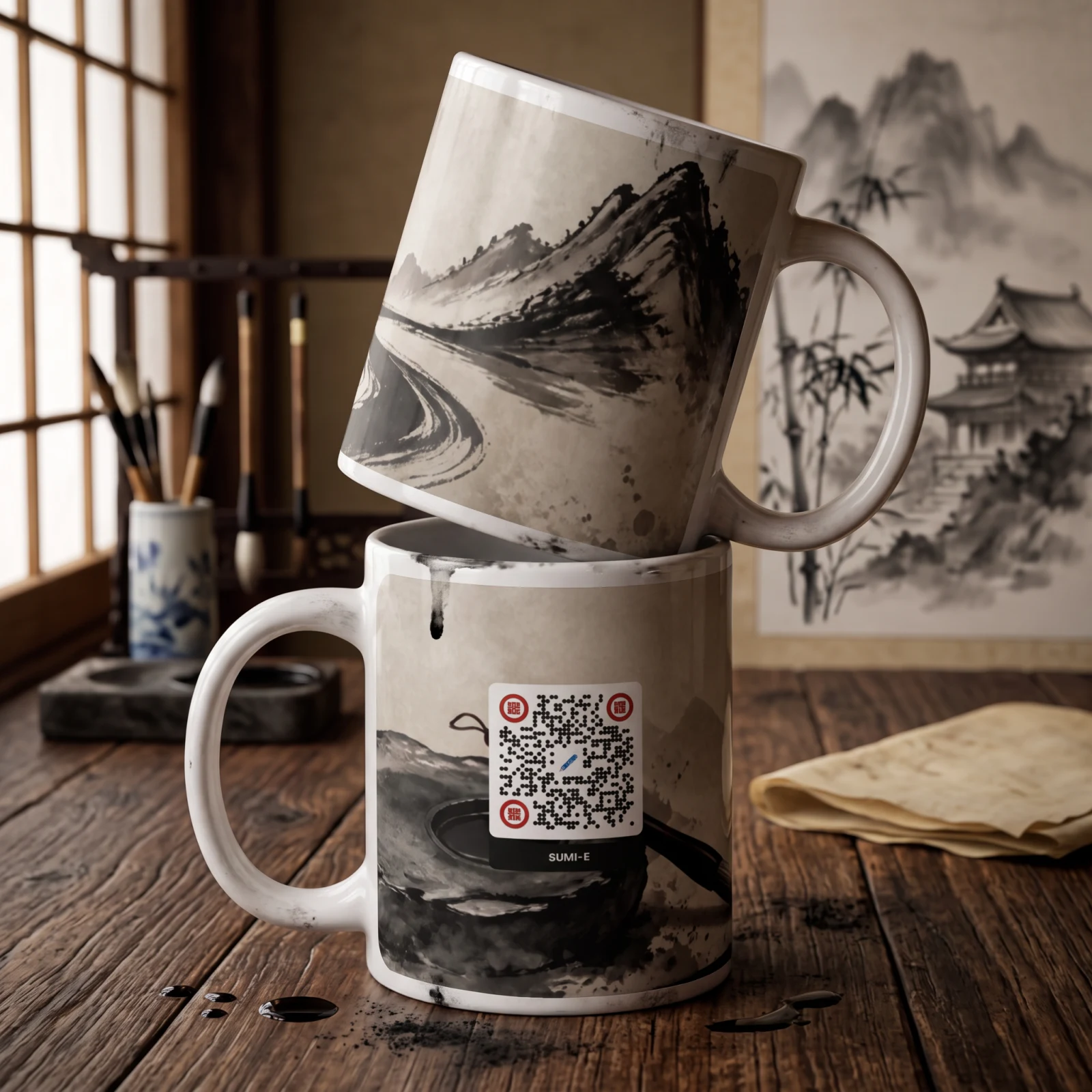 Mug blanc brillant QR code personnalisé — 3 tailles 11/15/20 oz céramique sublimation