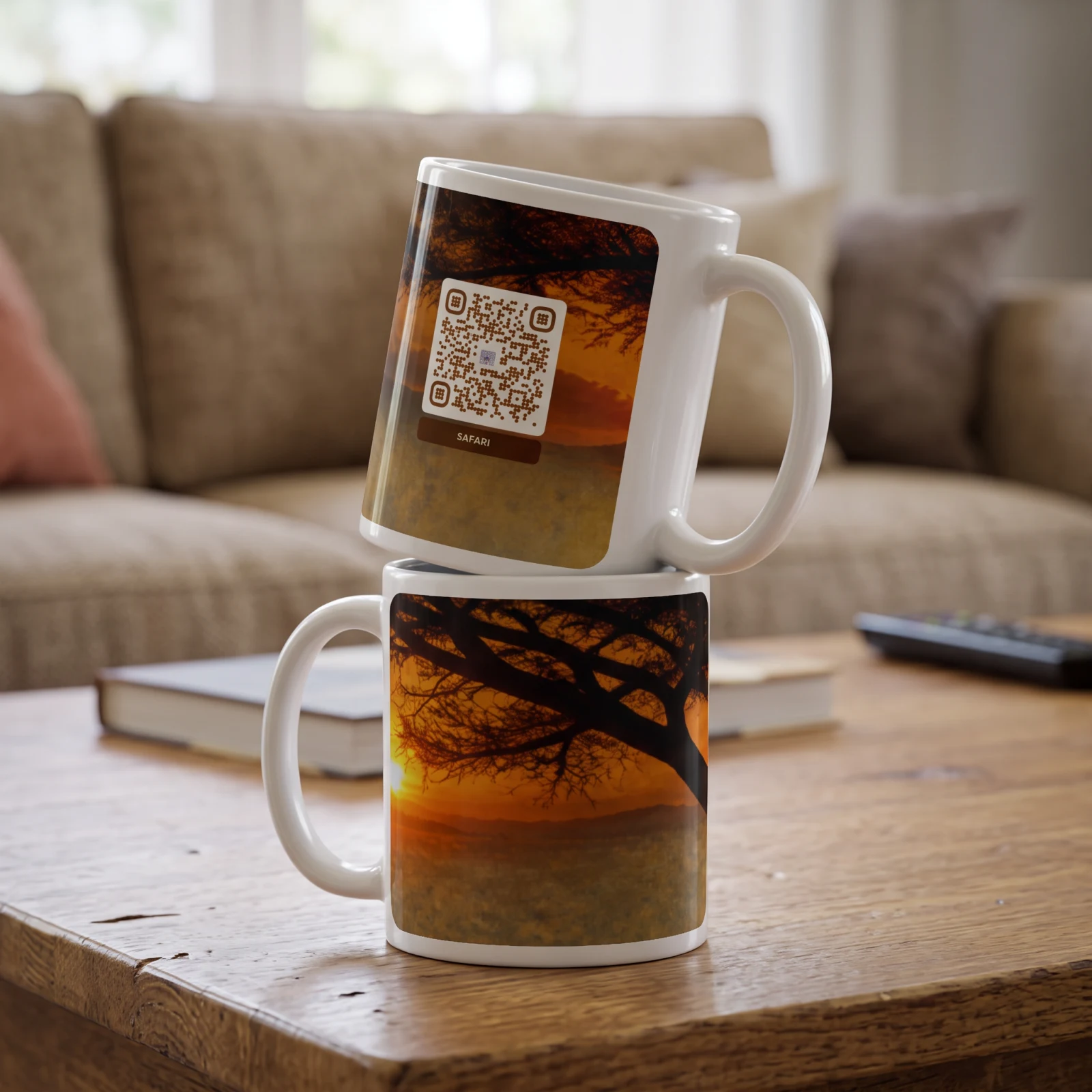 Mug blanc brillant QR code personnalisé — 3 tailles 11/15/20 oz céramique sublimation