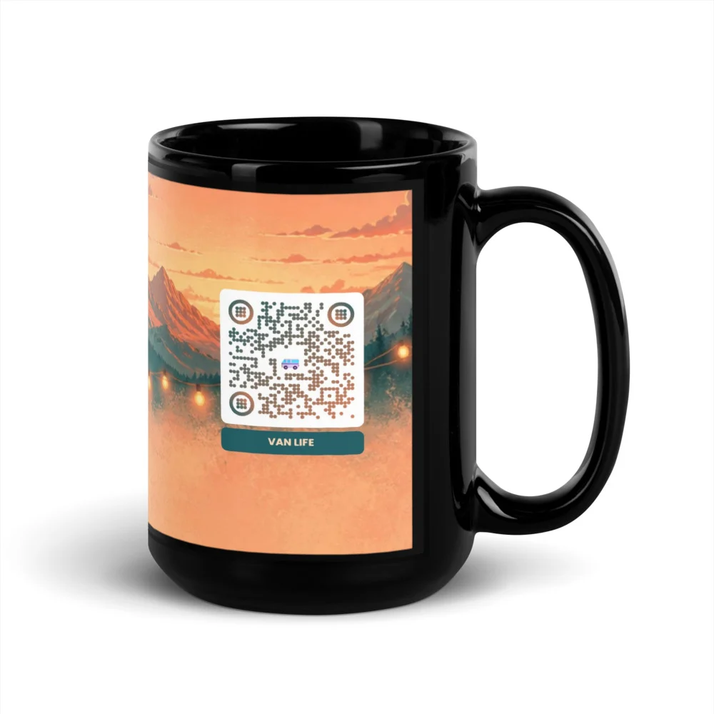 Mug noir brillant QR code personnalisé — design statement contraste inverse sublimation – Noir