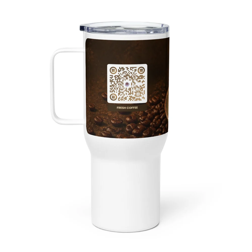 Travel mug XL anse QR code personnalisé — gourde géante style tendance 25/40 oz acier inox — Blanc
