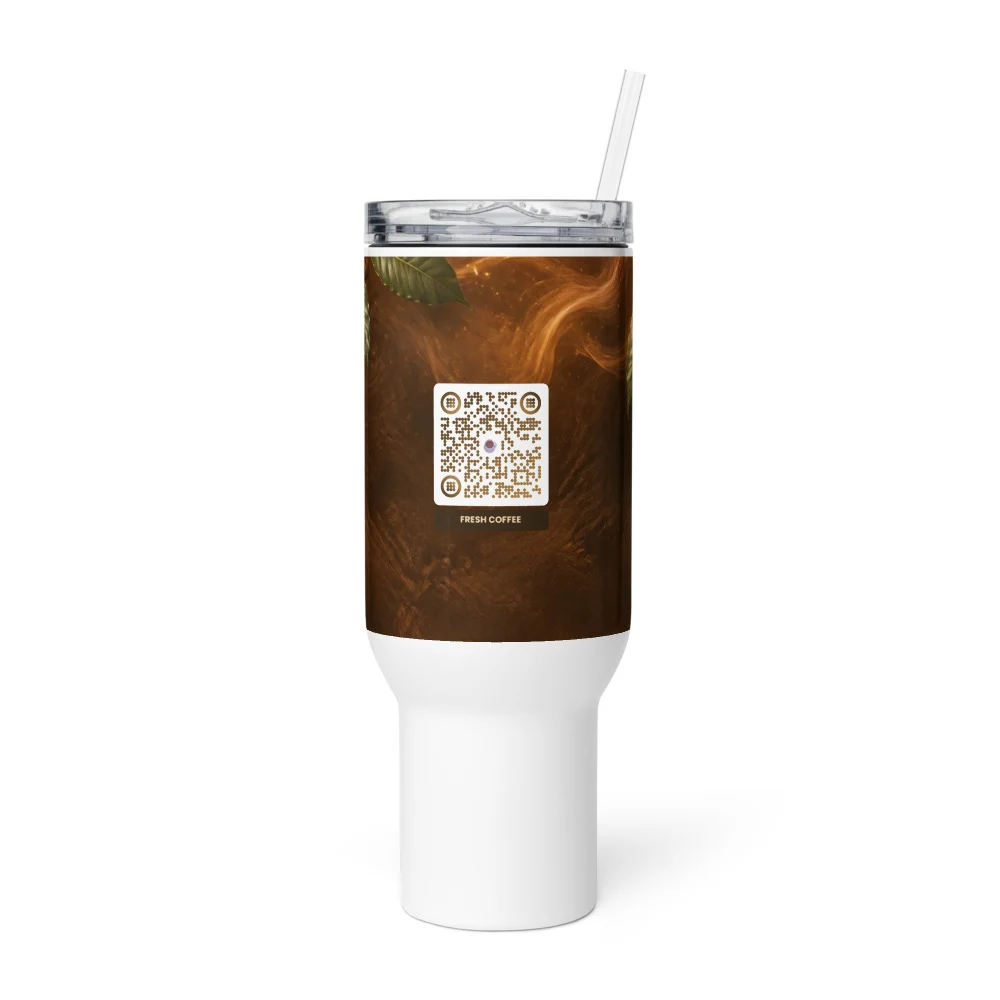 Travel mug XL anse QR code personnalisé — gourde géante style tendance 25/40 oz acier inox – Blanc