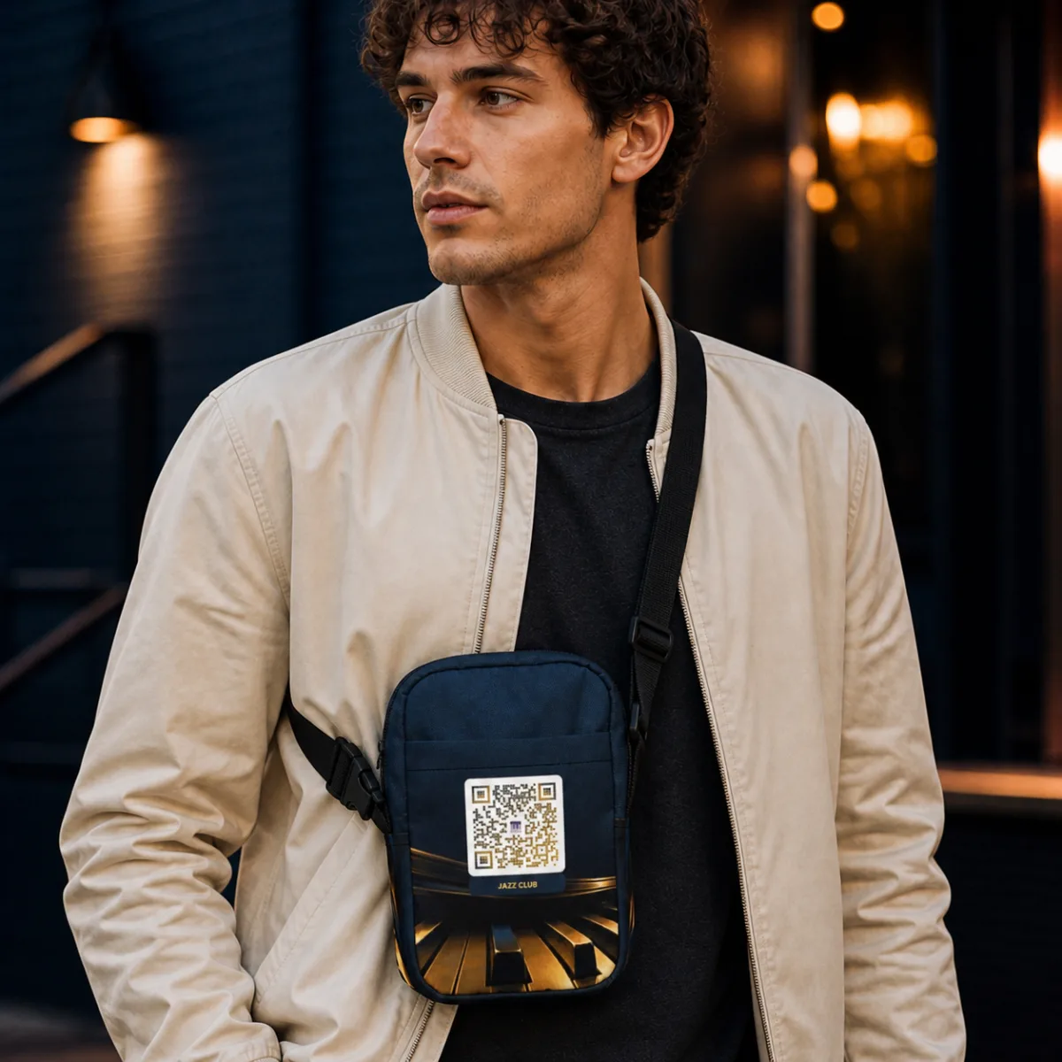 Sac à bandoulière QR code personnalisé — impression all-over
