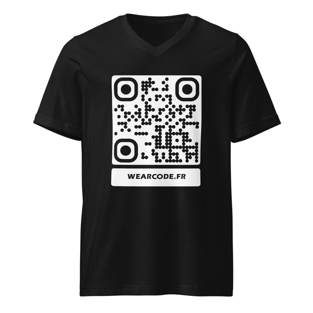 T-shirt col V QR code personnalisé — look casual chic — Noir uni mélangé