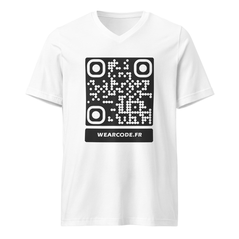 T-shirt col V QR code personnalisé — look casual chic — Blanc
