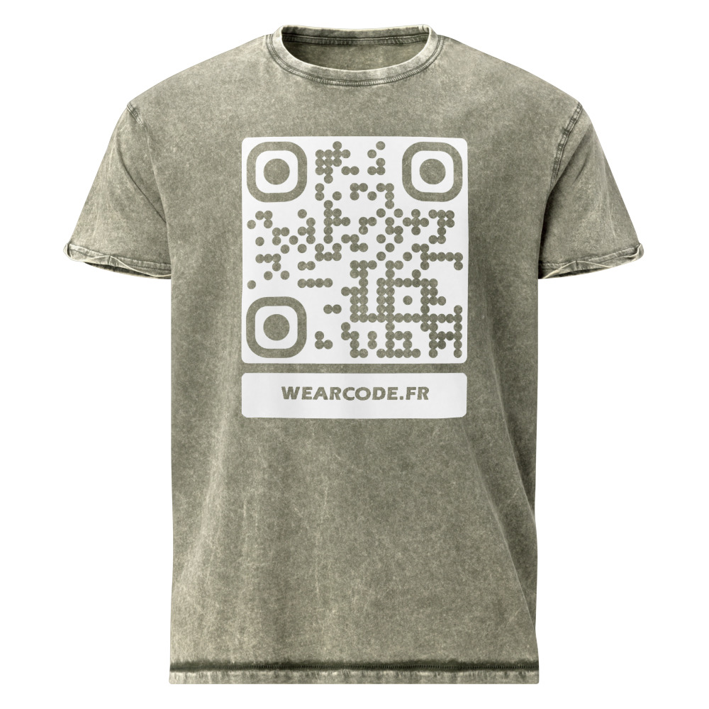 T-shirt effet denim QR code personnalisé — washed vintage — Vert Armée Foncé
