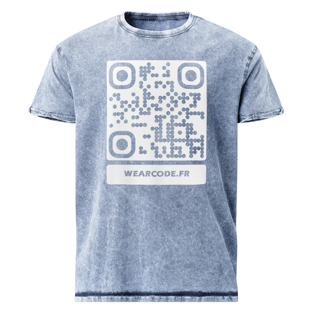 T-shirt effet denim QR code personnalisé — washed vintage — Bleu Denim