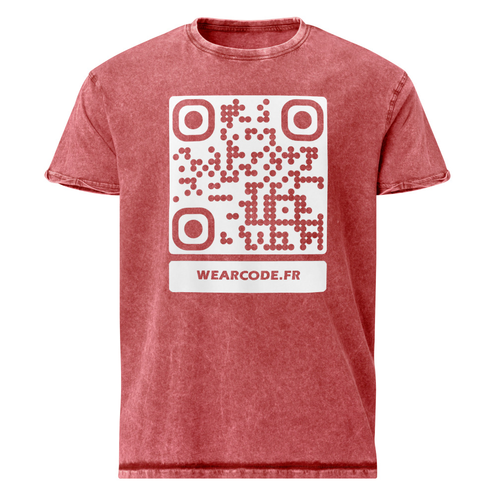T-shirt effet denim QR code personnalisé — washed vintage — Rouge Grenat