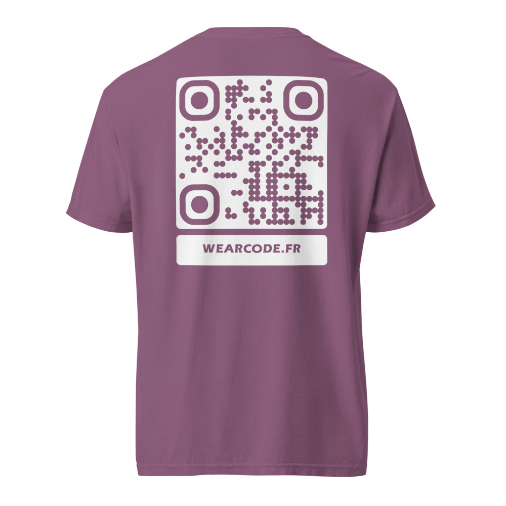 T-shirt QR code personnalisé épais teinté pièce — 45 couleurs — Baie Sauvage