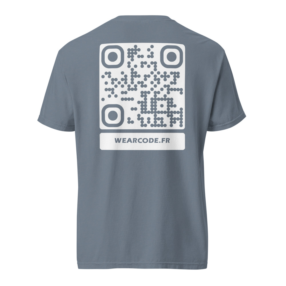T-shirt QR code personnalisé épais teinté pièce — 45 couleurs — Bleu Denim
