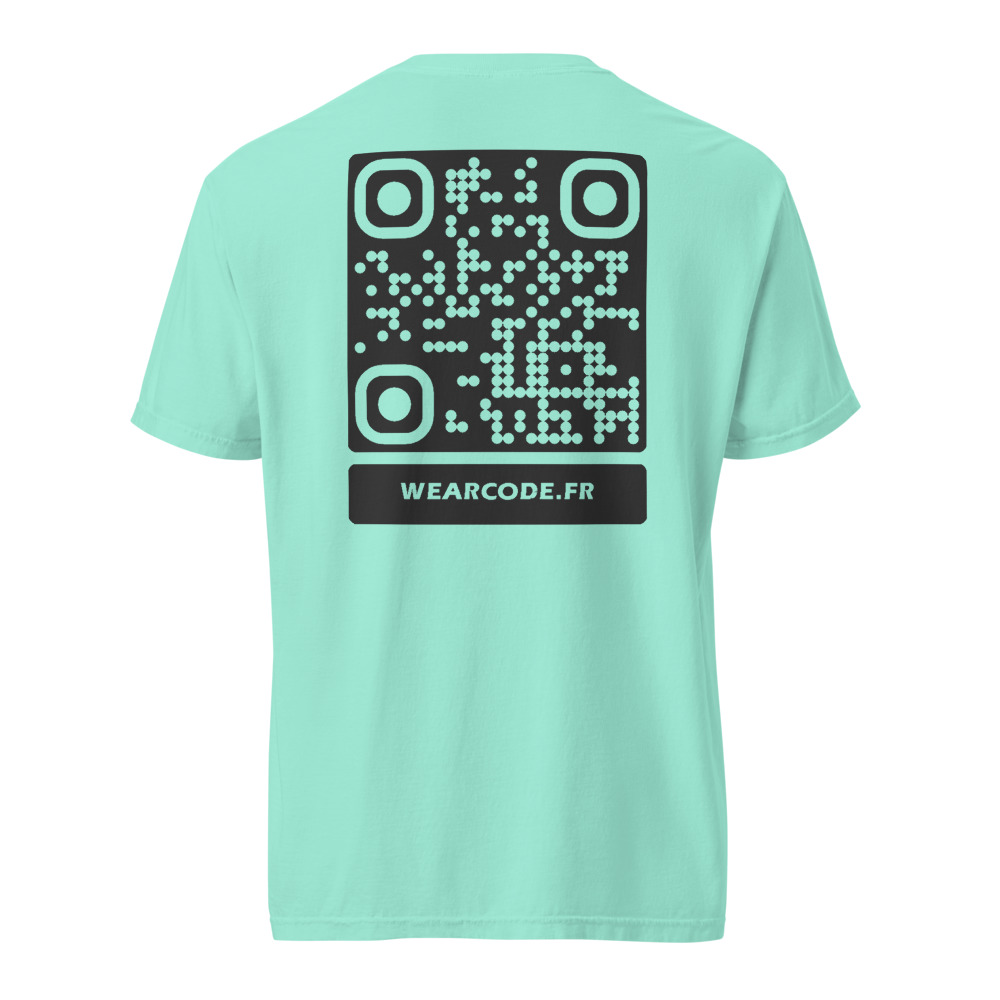 T-shirt QR code personnalisé épais teinté pièce — 45 couleurs — Menthe Crayeuse