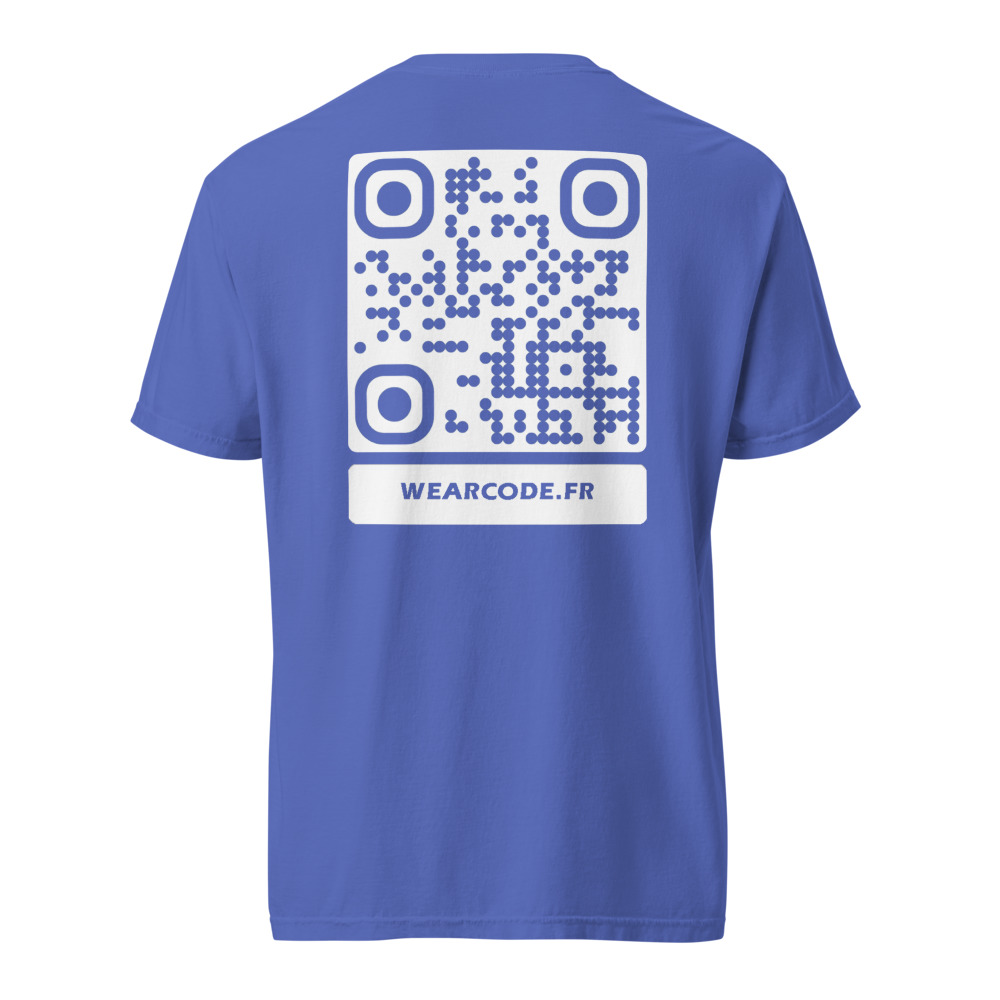 T-shirt QR code personnalisé épais teinté pièce — 45 couleurs — Bleu Floride