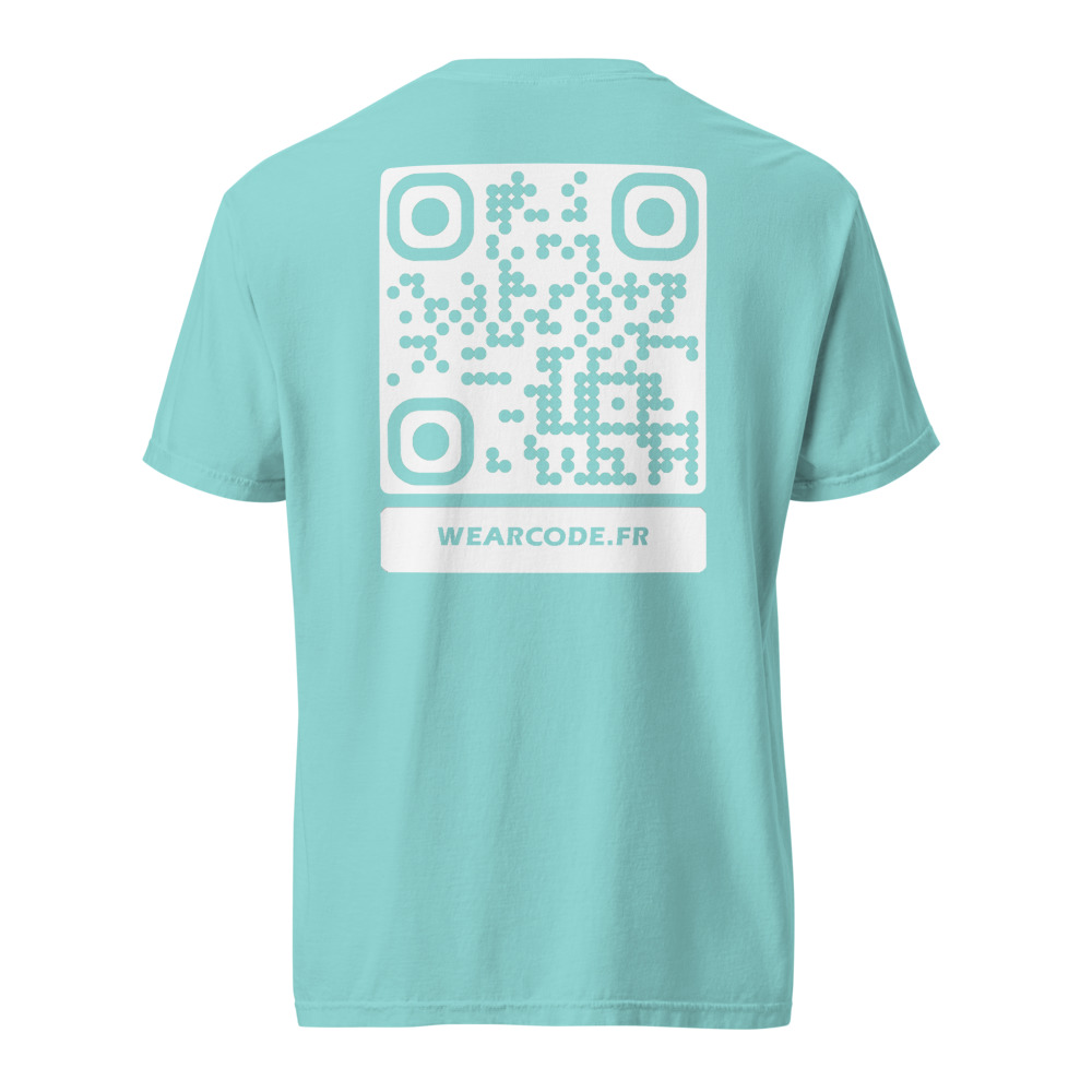 T-shirt QR code personnalisé épais teinté pièce — 45 couleurs — Bleu Lagon