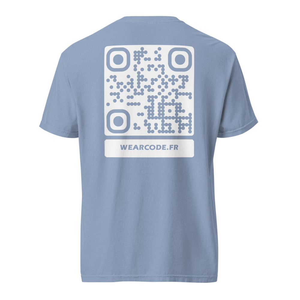 T-shirt QR code personnalisé épais teinté pièce — 45 couleurs — Denim Délavé