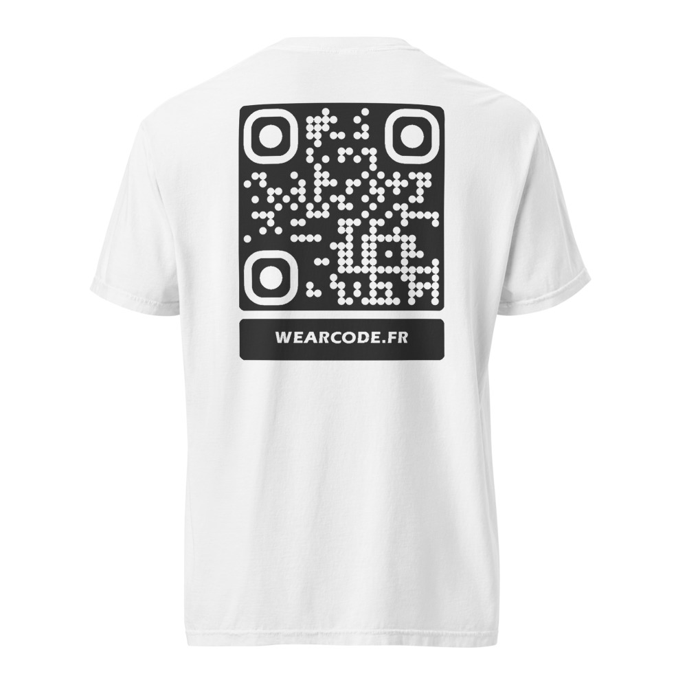 T-shirt QR code personnalisé épais teinté pièce — 45 couleurs — Noir / Blanc / Blanc