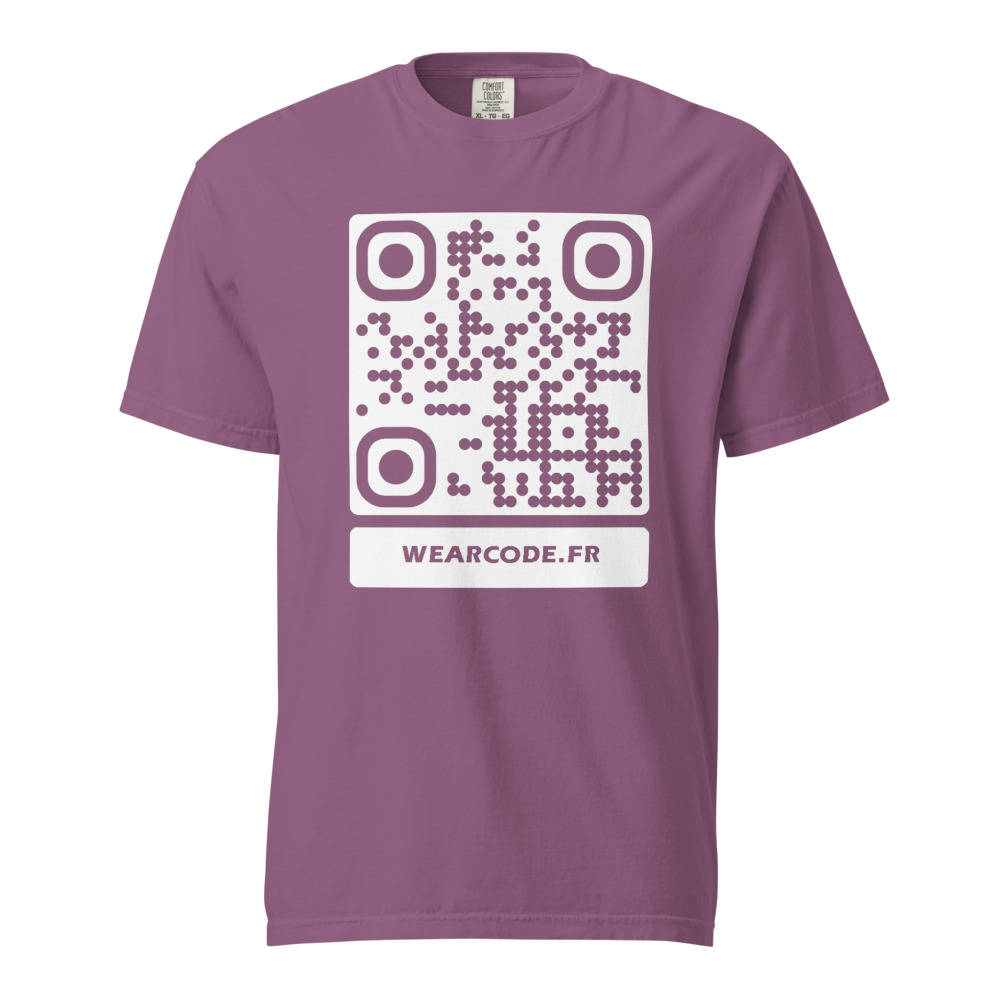 T-shirt QR code personnalisé heavyweight teinté pièce — coupe boxy — Baie Sauvage