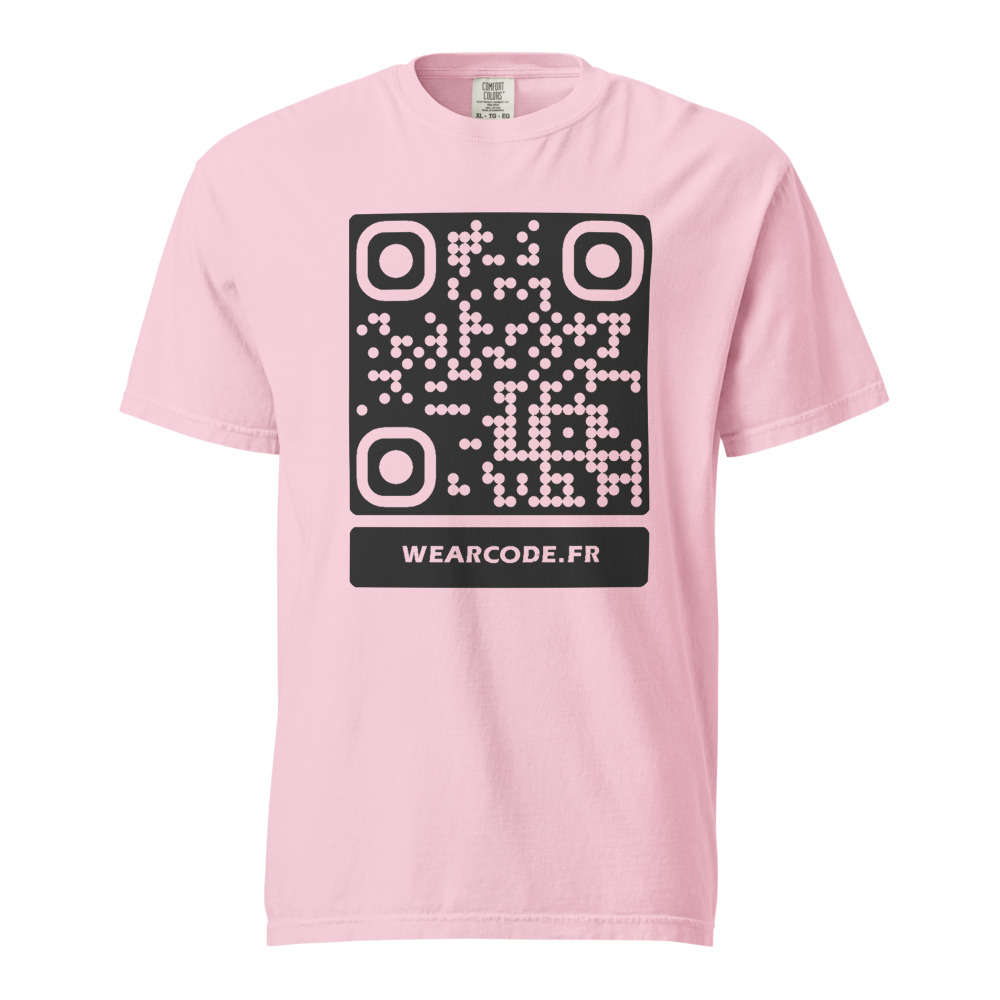 T-shirt QR code personnalisé heavyweight teinté pièce — coupe boxy — Fleur de Cerisier